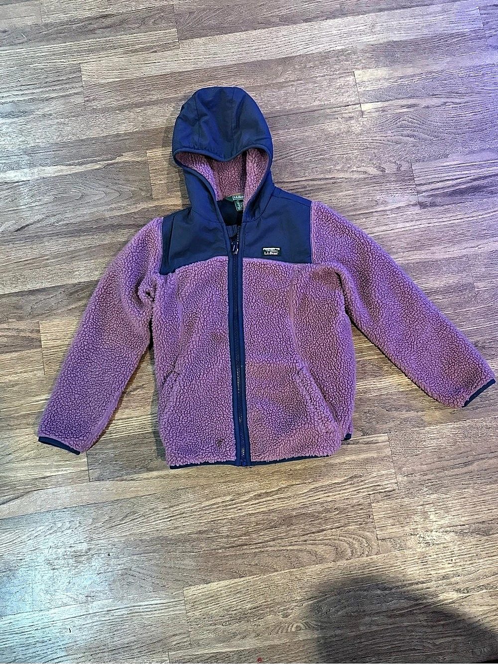 L.L.Bean Kids' Sherpa Fleece Hooded Jacket Purple & Blue Medium